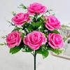 Curly Edge Red Rose Bouquet - 6 Head Artificial Silk Flowers for Living Room Decoration