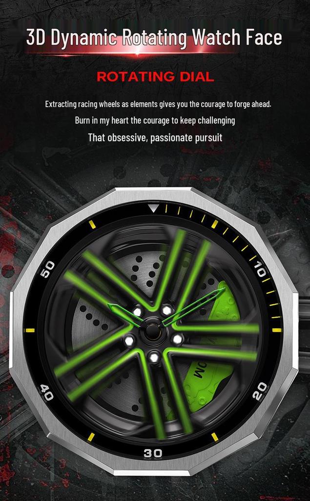 Sanda Men's Waterproof Alloy Car Wheel Design Silicone Wristwatch