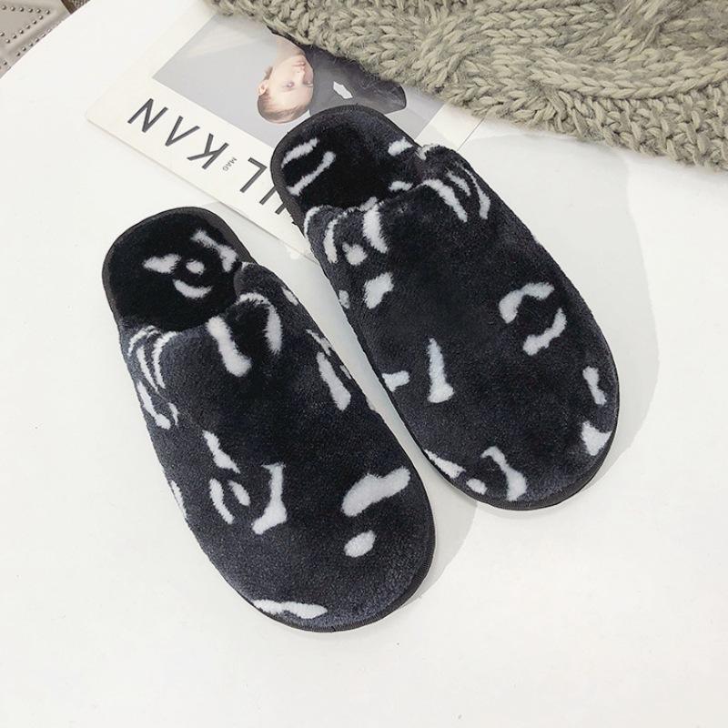Baotou leopard print plush thickened warm fashionable household bedroom flat bottom non-slip autumn and winter cotton drag girl