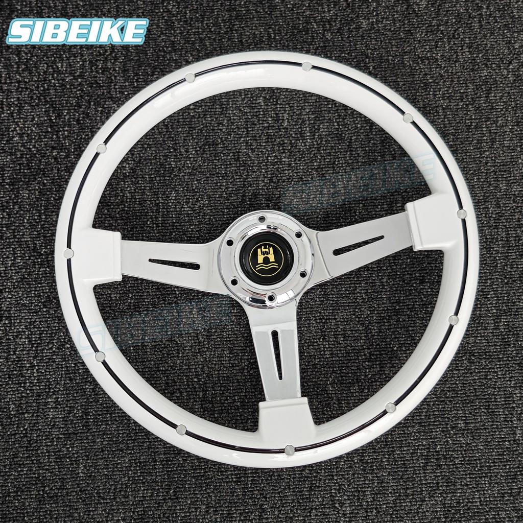 JDM Klasický bílý ABS volant Univerzální hluboký závodní sportovní volant s nýty