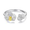 WOSTU 925 Silver Yellow Zircon Flower Open Ring Citrine Stud Earrings For Women Wedding Jewelry Set Girl Mom's Birthday Gift