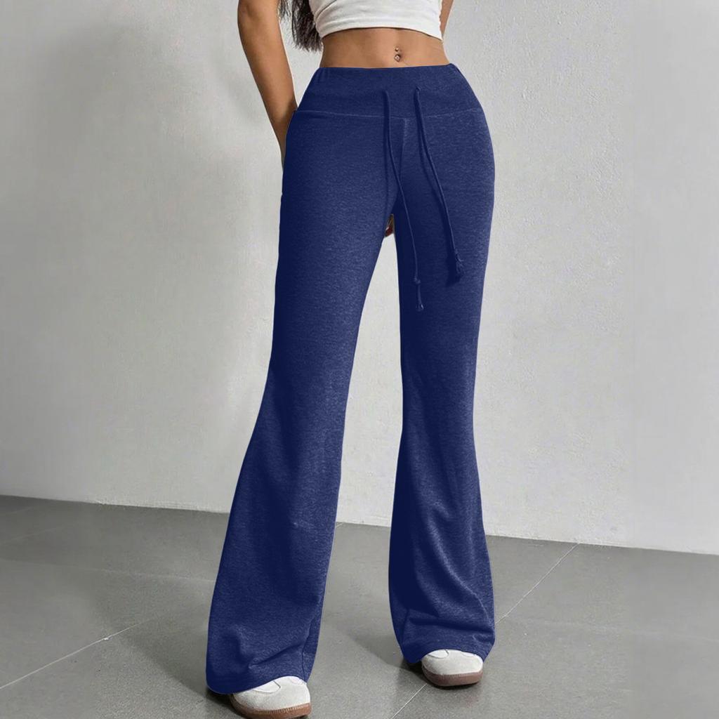 Women's Flared Casual Drawstring Elastic Waist Pants Comfortable Flared Yoga Loose Trousers
