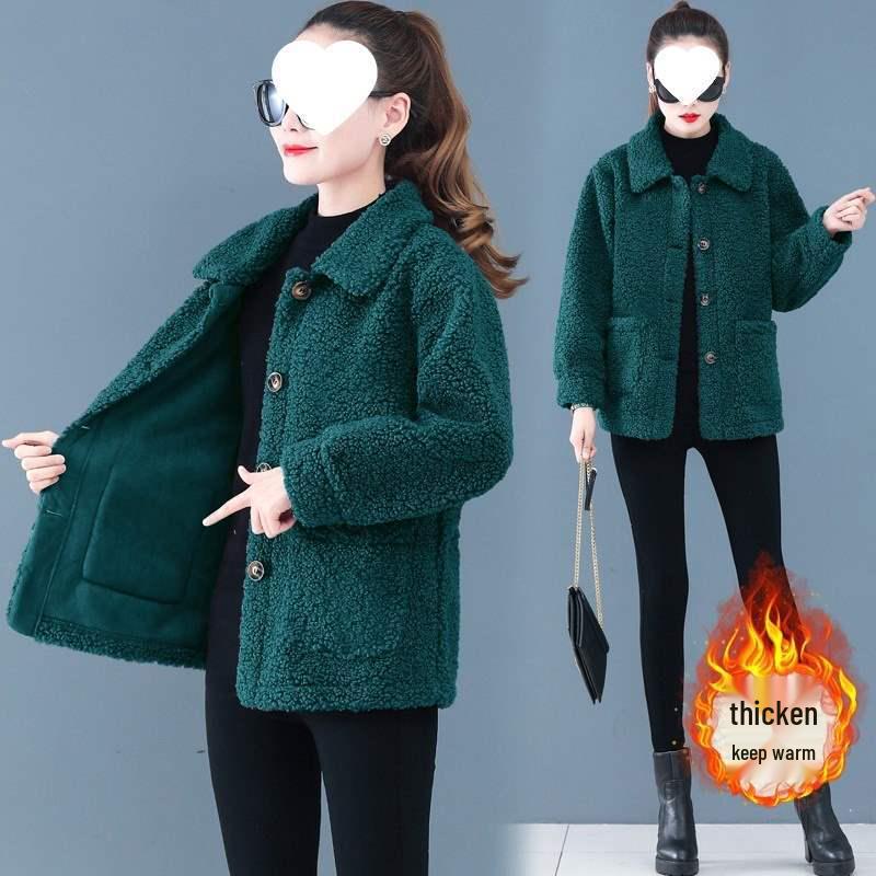 Stylish Lamb Wool-Like Thickened Coat for Middle-Aged and Elderly Women (Ages 50-60)