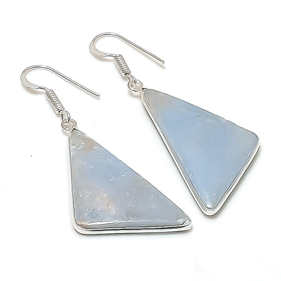 Натуральный Ангелит Камень Драгоценный Камень Ручная Работа Серьга из Стерлингового Серебра 925 пробы 2,13  AE-11486