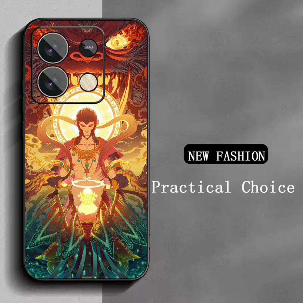 

Black Wukong hot game poster pattern Phone Case For Redmi Note 14 13 12 11 Pro Plus S 5G 14C A3 Soft Black Phone Cover Redmi Note 14 5G (Global)