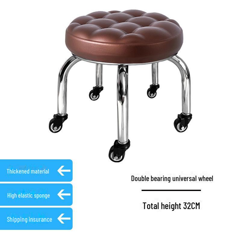 Silent Mobile Beauty Stool with Universal Wheels - Multifunctional, Low-Profile, Round Design for Home or Studio Use.