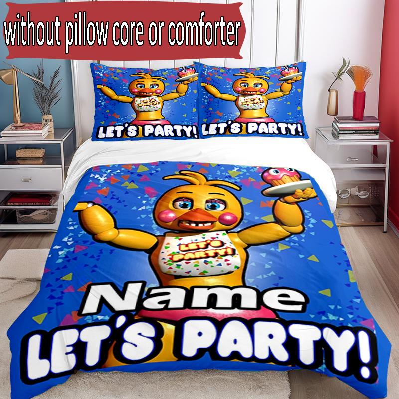 3pcs Duvet Cover Set (1*Duvet Cover + 2*Pillowcase, Without Core), Custom Name Five Nights At Freddy's Pattern Bedding Set, Home Bedroom Decor Gift