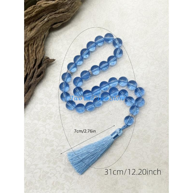 HX6F Handcrafts Glass Muslims Prayer Beads Tasbih 33 Beads For Daily Worship And Religious Ceremonies Cultural Event Accessory