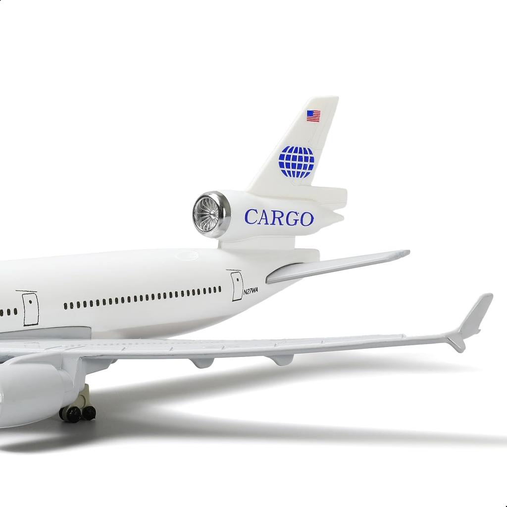 1/300 Scale 20cm World Cargo MD-11 Airplane Model Diecast Metal Airplane Model Toy Kit with Stand for Display Collection or Gift