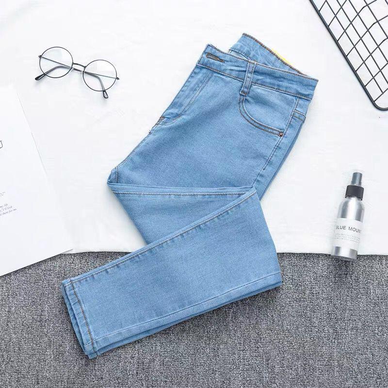 Plus Size High Waist Stretch Light Blue Denim Slim Fit Pencil Pants for Women
