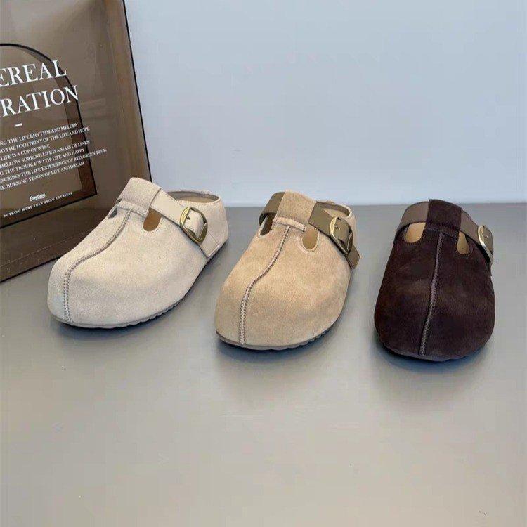 Women's Slippers Wedge Heel Flannel Cover Toe Women's Mules Leisure Outdoor New 5cm Internal Height Big Head Zapatillas De Mujer