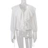 European and American women's clothing summer new fashion temperament sexy chiffon ruffle edge lace-up lantern sleeve cardigan top