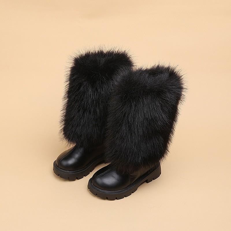 Girls Winter Warm Faux Fur Lined Martin Boots Long Shaft Snow Kids Ages 4-16