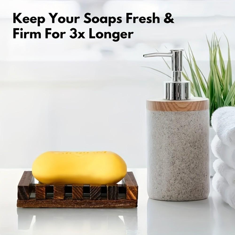 Natural Wood Wooden Soap Dish Tray with Self-Draining Soap Box Storage Rack  Bathroom Shower