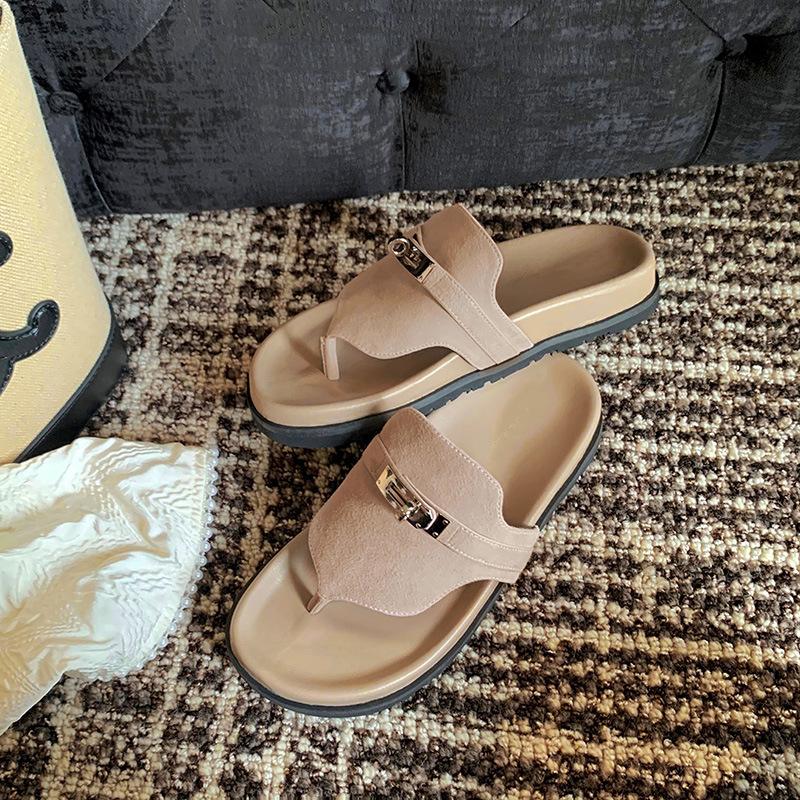 

Летние новые туфли-лодочки с серебряной пряжкой на носке, с узором «елочка», женские ретро-туфли на плоской подошве из коровьей кожи, повседневные крутые шлепанцы 40 хаки