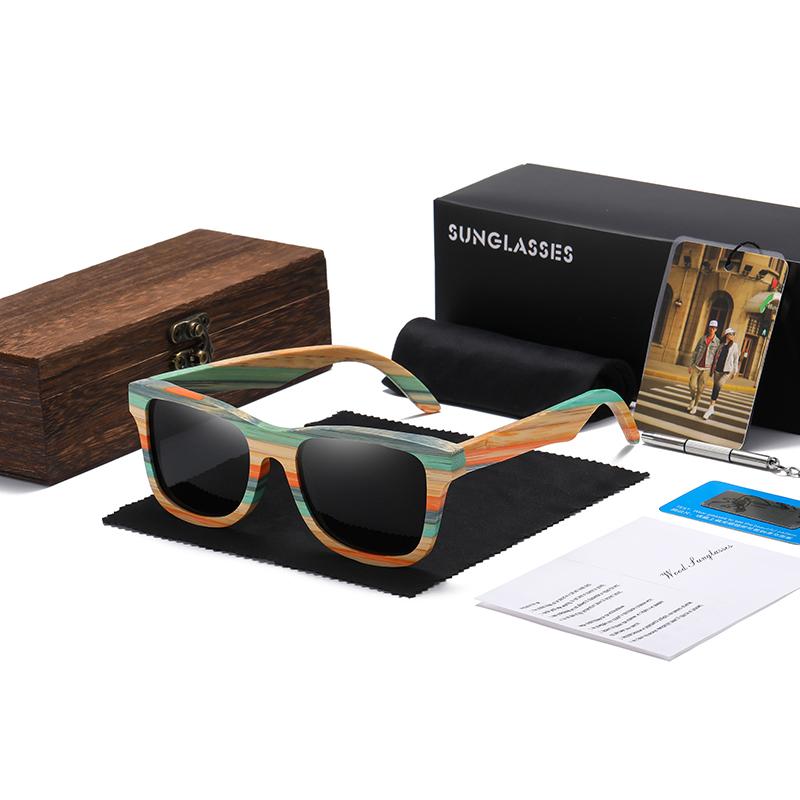 GM Fashion Skateboard Wood Bamboo Sunglasses Polarized for Women Mens New Brand Designer Wooden Sun Glasses UV400 Box 3834