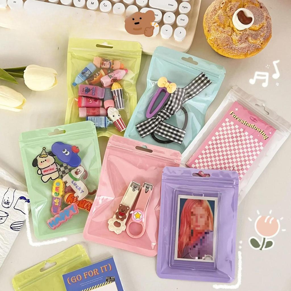 10Pcs/pack Candy Color Thickened Self-sealing Bag Transparent Ziplock Bag Gift Packaging Sealed Bag