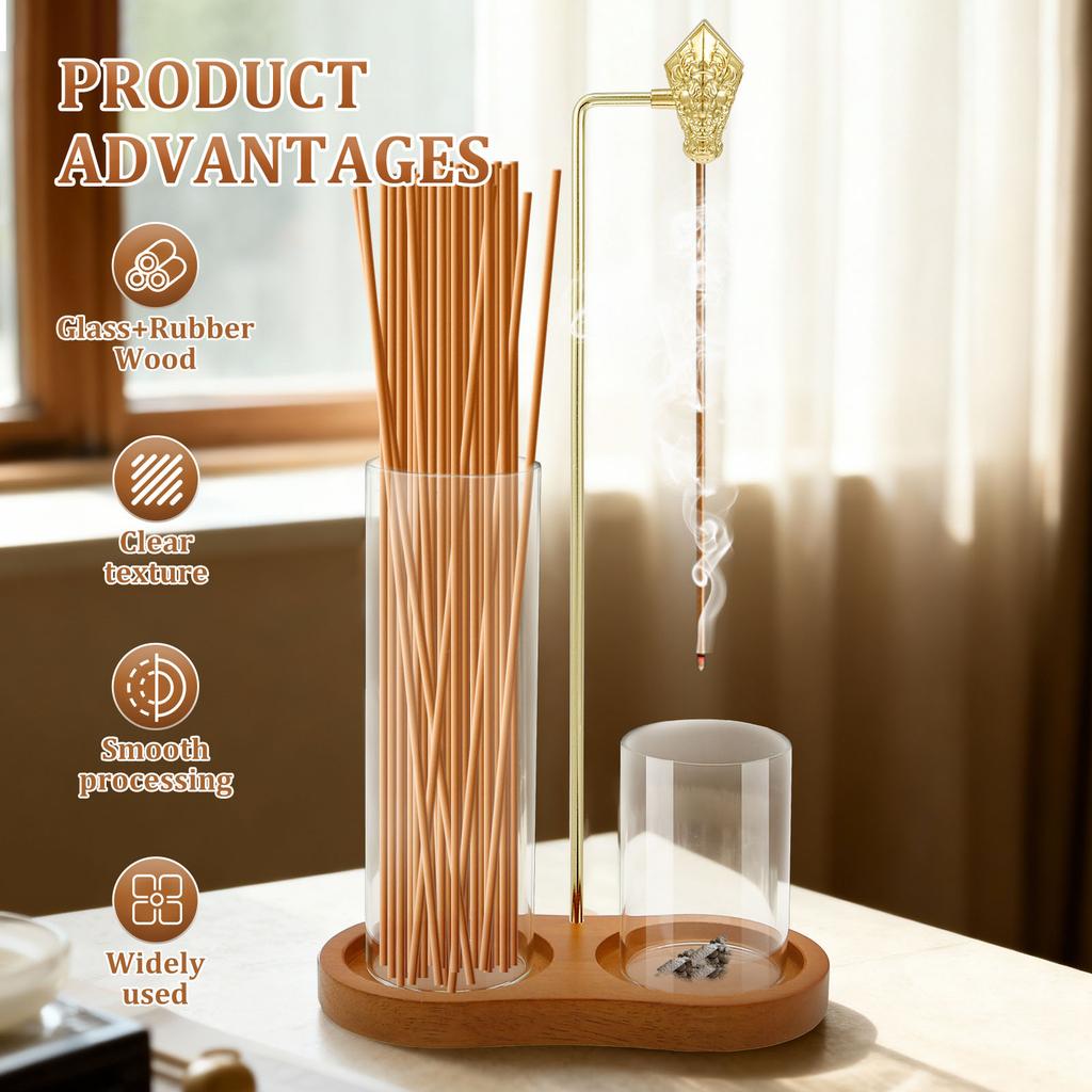 Lnsence Burner Upside Down Incense Burner Incense Stick Holder Wooden Round Incense Tray Ornament Bedroom Home Yoga Decoration