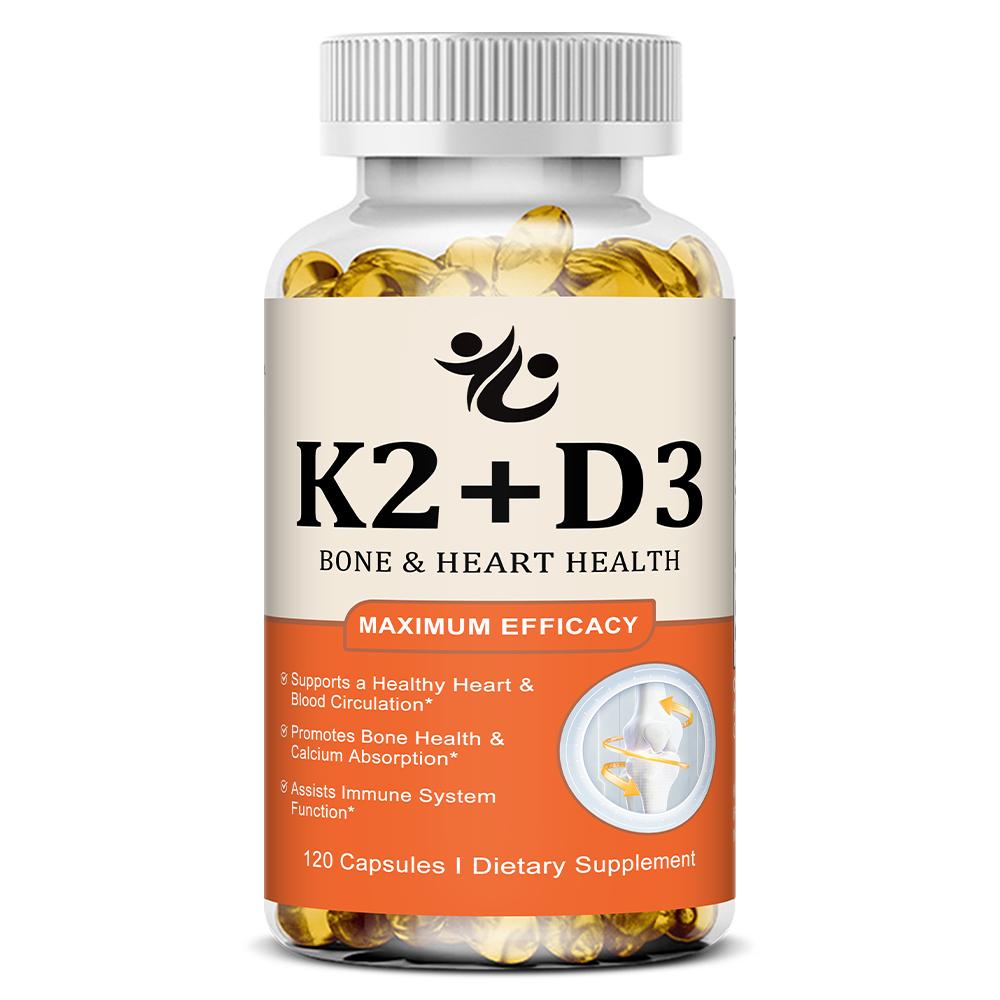 Vitamin D3 + Vitamin K2 Dietary Supplement, Maximum Efficacy, 120 Softgels Per Bottle 120 Capsules