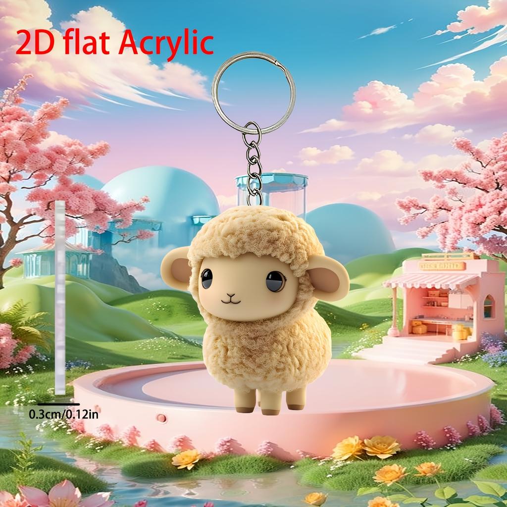 2D plochá akrylová roztomilá dekorace ovečky, přívěsek na zpětné zrcátko do auta, batoh, klíčenka, domácí dekorace, vhodná na tašky a klíčenky