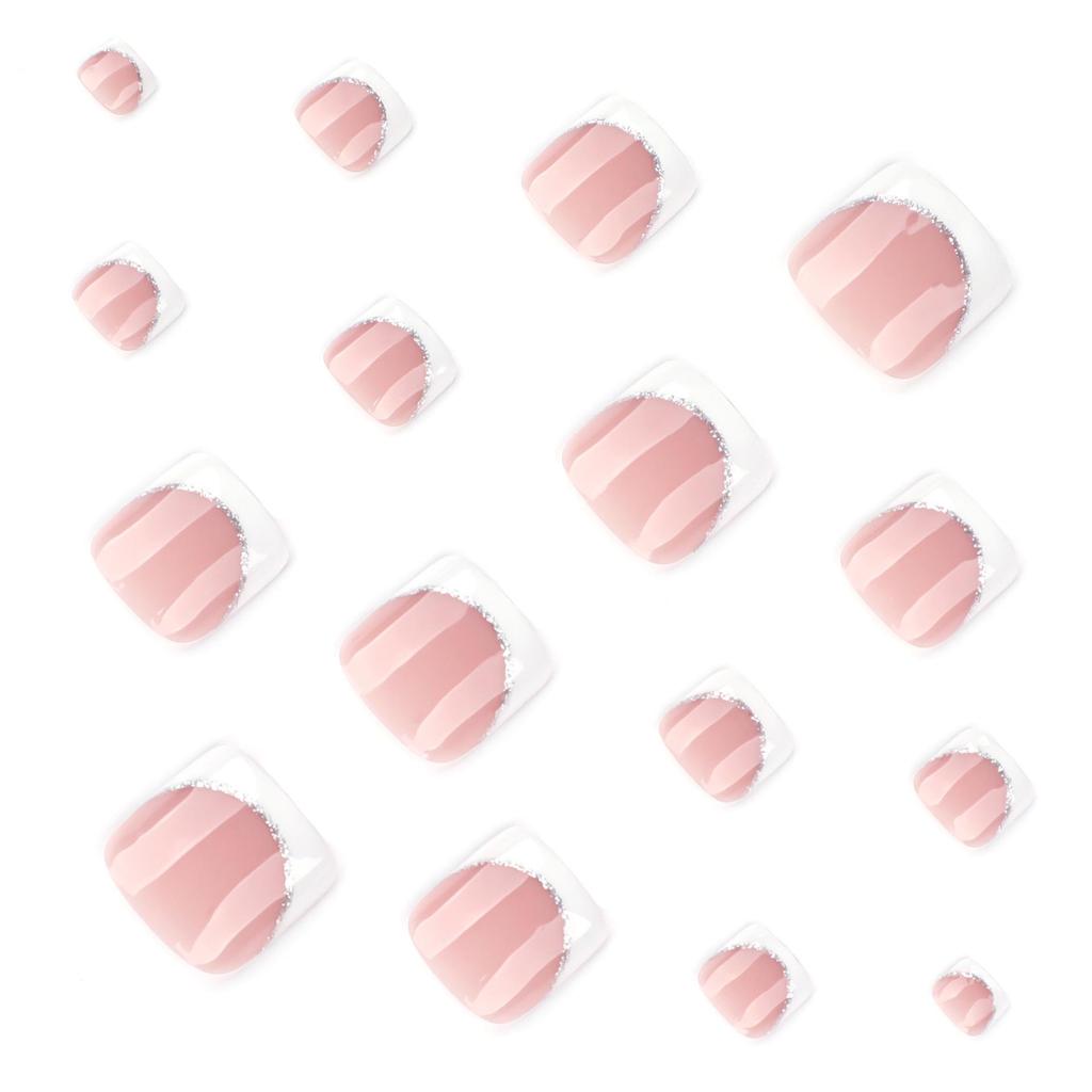 Hot-Selling French White Toe Nail Tips with Silver Glitter for Easy Nail Art