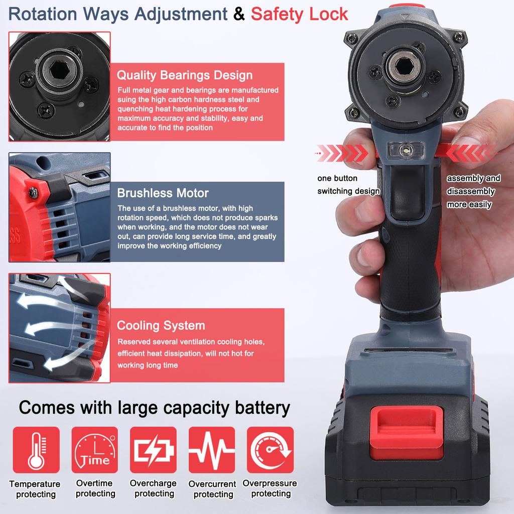 21V Multi function Electric Screwdriver 55Nm  Brushless Motor Practical Screw Driver for Home Appliances Furniture