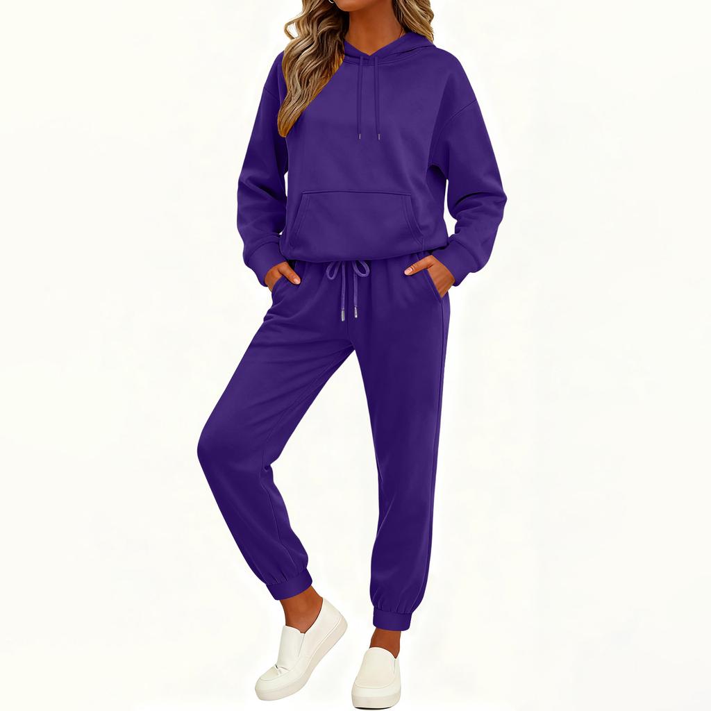 Women's Fashion Casual Solid Color Loose Hooded Sweatshirt Suit