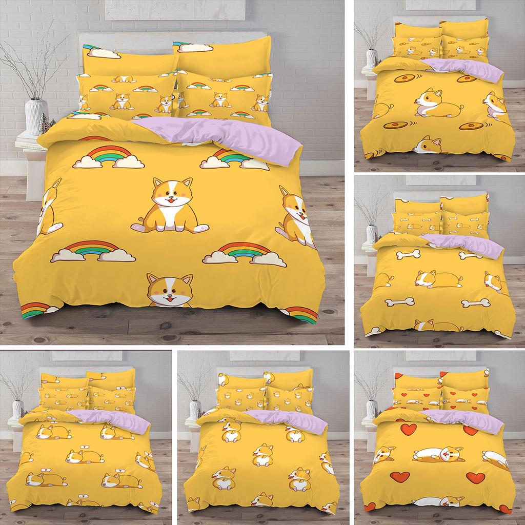 Dog Duvet Cover,Pet Puppy Bedding Set Cartoon Welsh Corgi Comforter Cover For Boy Girl Teens,Animal Theme Quilt Cover Queen Size