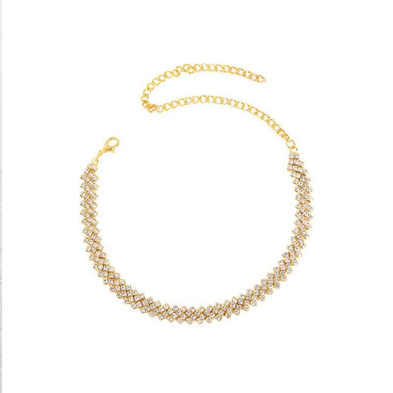 Fashion Rhinestone Short Collarbone Necklace for Women Elegant Neck Chain золотой