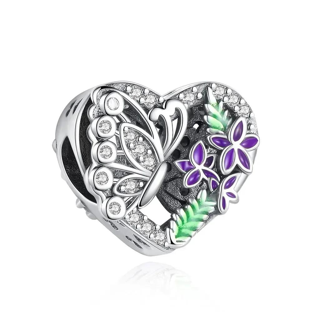 Original Copper Blue Heart Zircon Twelve Zodiac Signs Months Flowers Charms Beads Fit Bracelet Women Jewelry Diy Fine Gift