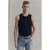 H M Ribbed Sleeveless Henley Top Black