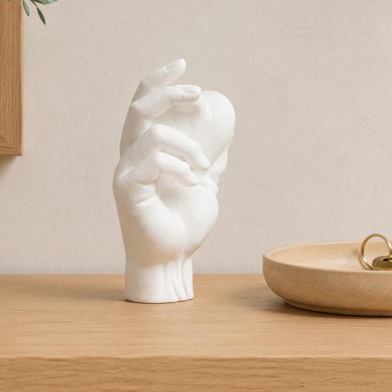 Handheld Heart Statue Hand Holding 3D Printed Figurine, Modern Minimalist Sculptural Desk Decor, Romantic Black White Home Decor Accent for