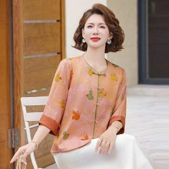 

Trendy Spring 2026 Seven-Sleeve Shirt for Middle-Aged & Elderly Women - Stylish, Age-Defying Top 2XL рожевий