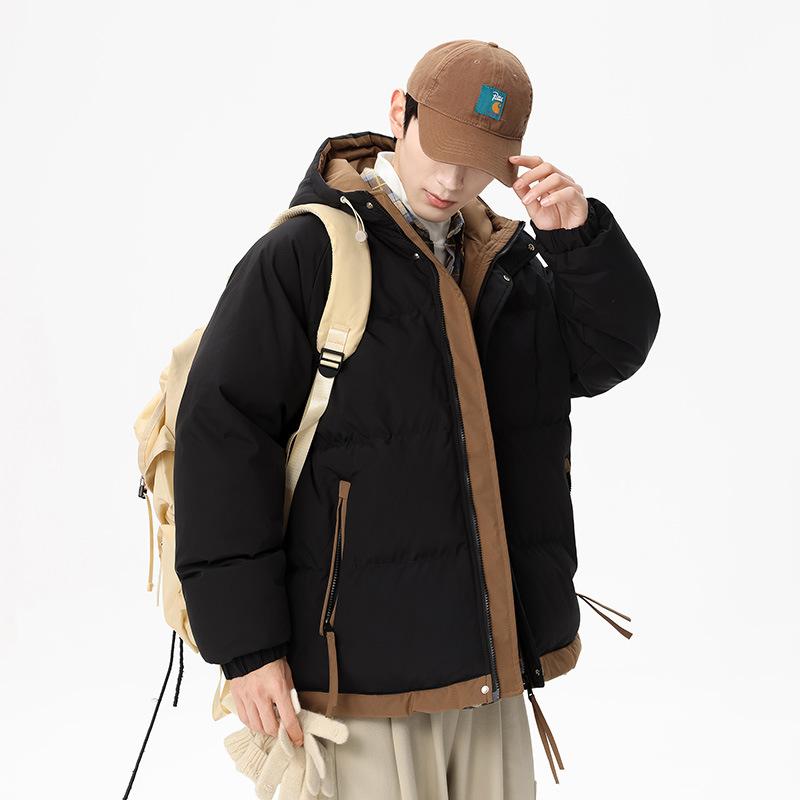 Men's and Women's Same Couple Coats, Winter Men's Thickened Fake Two-piece Hooded Down Cotton Clothes, Tooling Cotton Clothes Tide