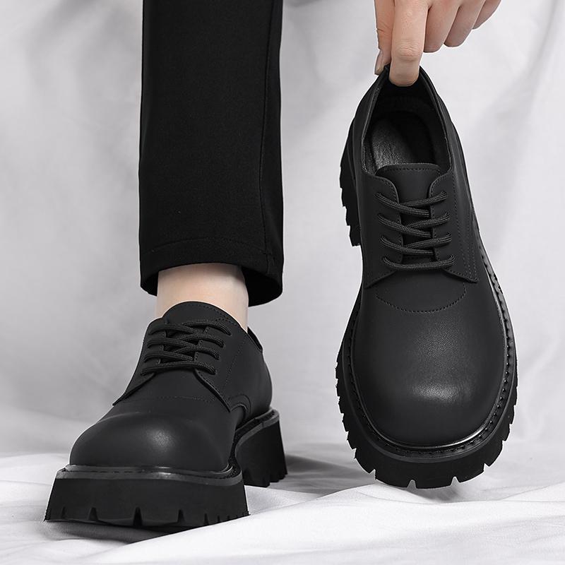 Fashion Black thick soled men's shoes Versatile minimalist design style Leisure Business Office Fashion Party height increasing shoes