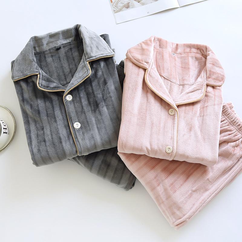 Winter Couple Pajama Suit Coral Velvet Women's Pajamas Long Nightgown Household Suit Plush Thicken Men Pajama