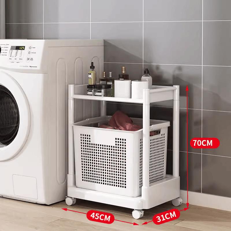 Movable Bathroom Storage Rack with Baskets and Handrails