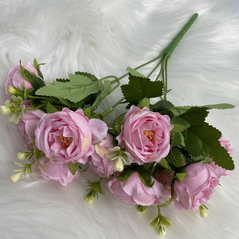 30cm Rose Pink Silk Peony Artificial Flowers Bouquet 5 Big Head and 4 Bud Cheap Fake Flowers for Home Wedding Decoration Indoor