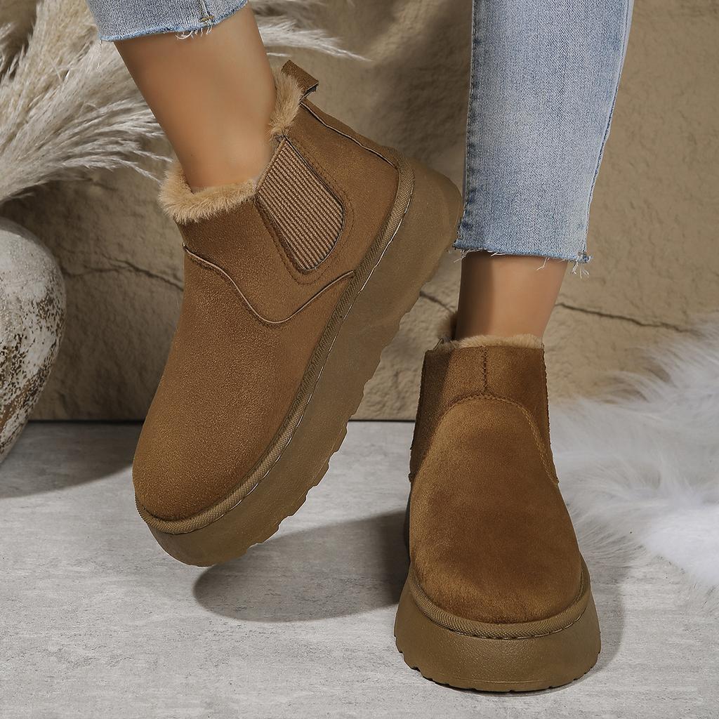 Fashion 2025 Winter Women Short Plush Warm Snow Boots Casual Shoes New Suede Fur Chelsea Ankle Boots Flats Platform Ladies Shoes Botas