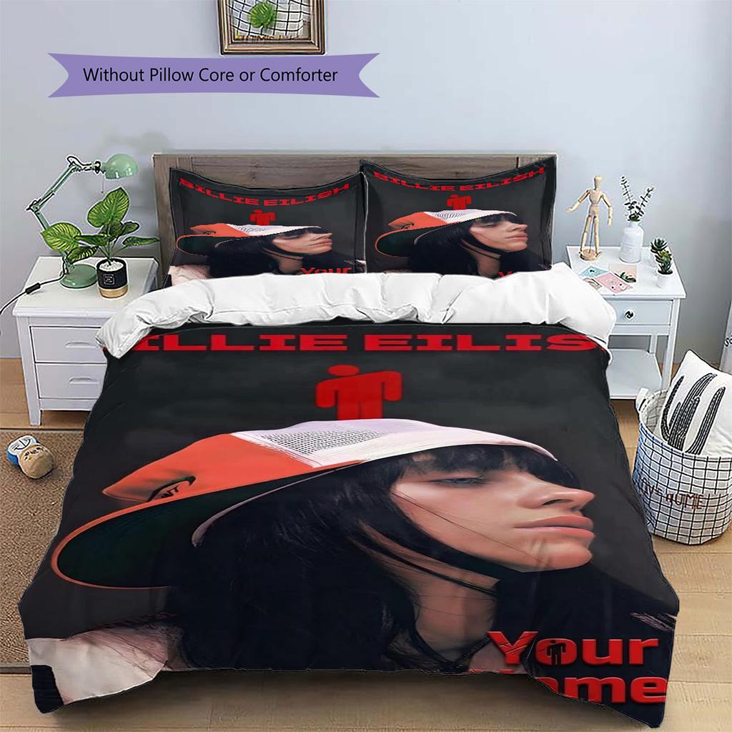 Billie Eilish Custom Name Pattern Bedding,Quilt Set Quilt Cover Pillowcase Home Birthday Gift(1 * Duvet Cover + 2 * Pillowcase, Without Core)
