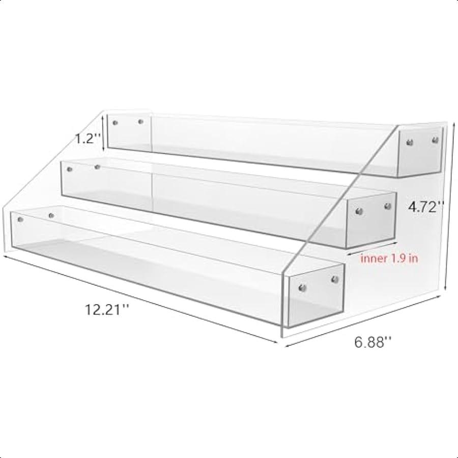 Acrylic Tiered Spice Shelf Organizer 3Tier Transparent Countertop Spice Rack 12.21 X 6.33 X 4.56 Inches Kitchen Pantry Storage