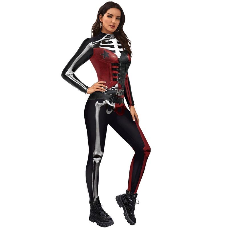 

Хэллоуин новый женский кино клоун женский скелет смешной принт комбинезон комбинезон с длинным рукавом XL