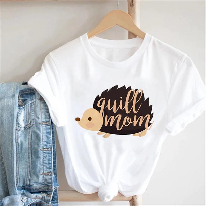 Pink Women Tshirts Casual Cute Cartoon Hedgehog Floral Graphic Print Female Tee Tops Harajuku Fashion Short Sleeve T Shirt Femme