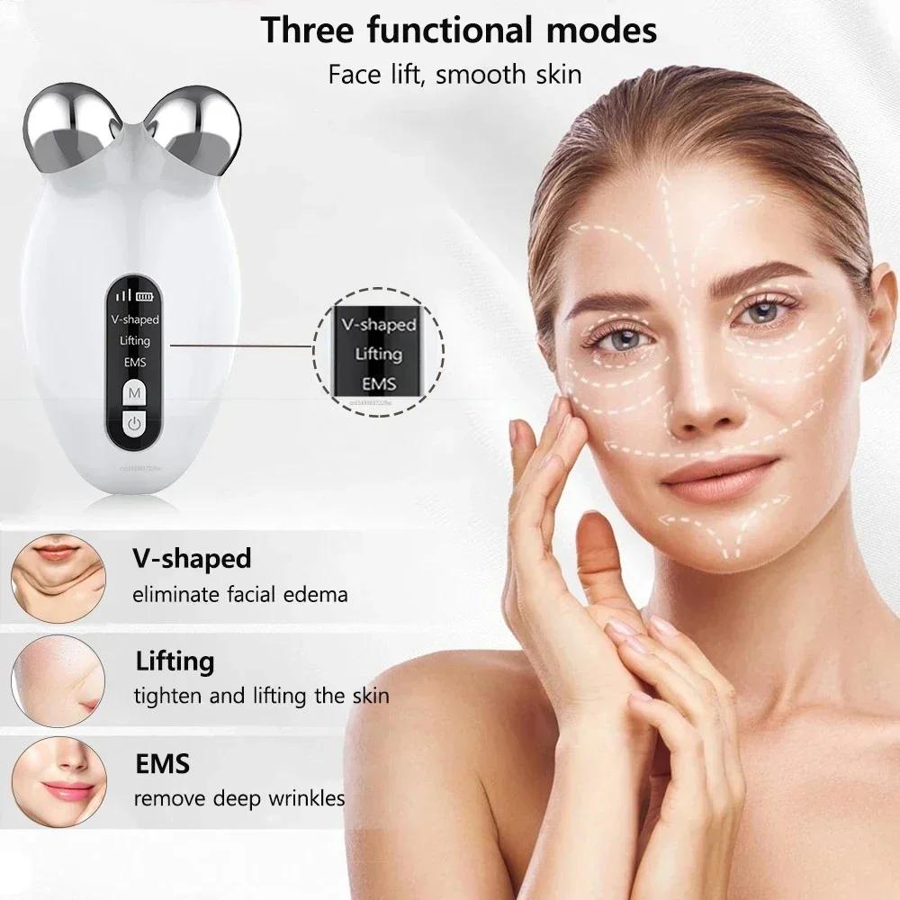 Mini EMS Beauty Instrument Facial Massager RollerFace Slimming Delicate Contour Lifting Firming Lift face and Tighten The Skin
