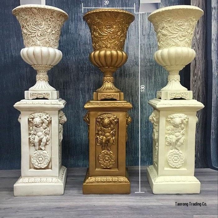 Wedding Gold Roman Column Flower Stand – European Stripe Trophy Fiberglass Décor