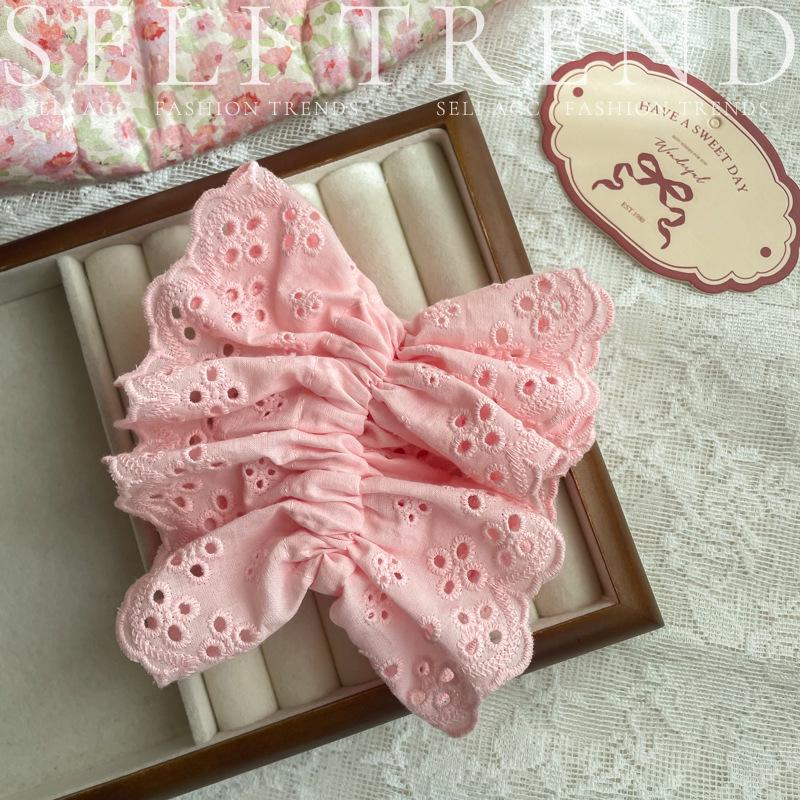 Retro French Lace Large Intestine Hair Tie - Red & Pink Ponytail Holder for Women’s Accessories