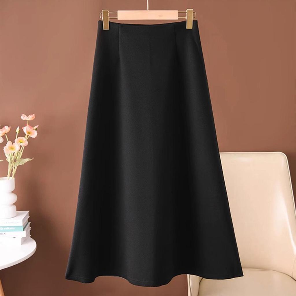Women's Fashionable Woolen A-line Long Skirt - Autumn/Winter 2026, Elegant Velvet, Beautiful Temperament Umbrella Design.