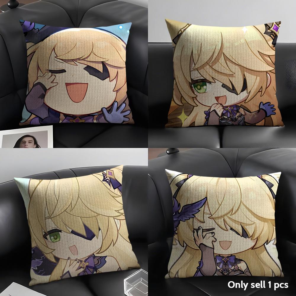 Fischl Cute Cute Genshin Impact Cushion Cover Natural Linen Organic Fabric Double-Sided Printing Sofa Home Decor Pillow Case