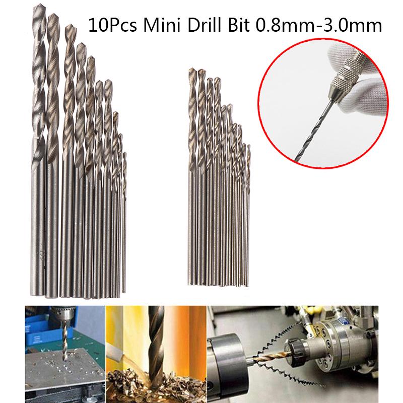 10Pcs/Box Mini Drill Hss Bit 0.8Mm-3.0Mm Straight Shank Pcb Twist Drill Bits Set