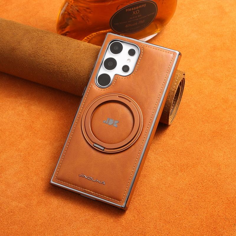 Obchodní kožené pouzdro s magnetickým otočným držákem pro Samsung Galaxy S24 Plus S23 S22 Ultra pro MagSafe Luxusní ochrana objektivu Nárazuvzdorný kryt telefonu